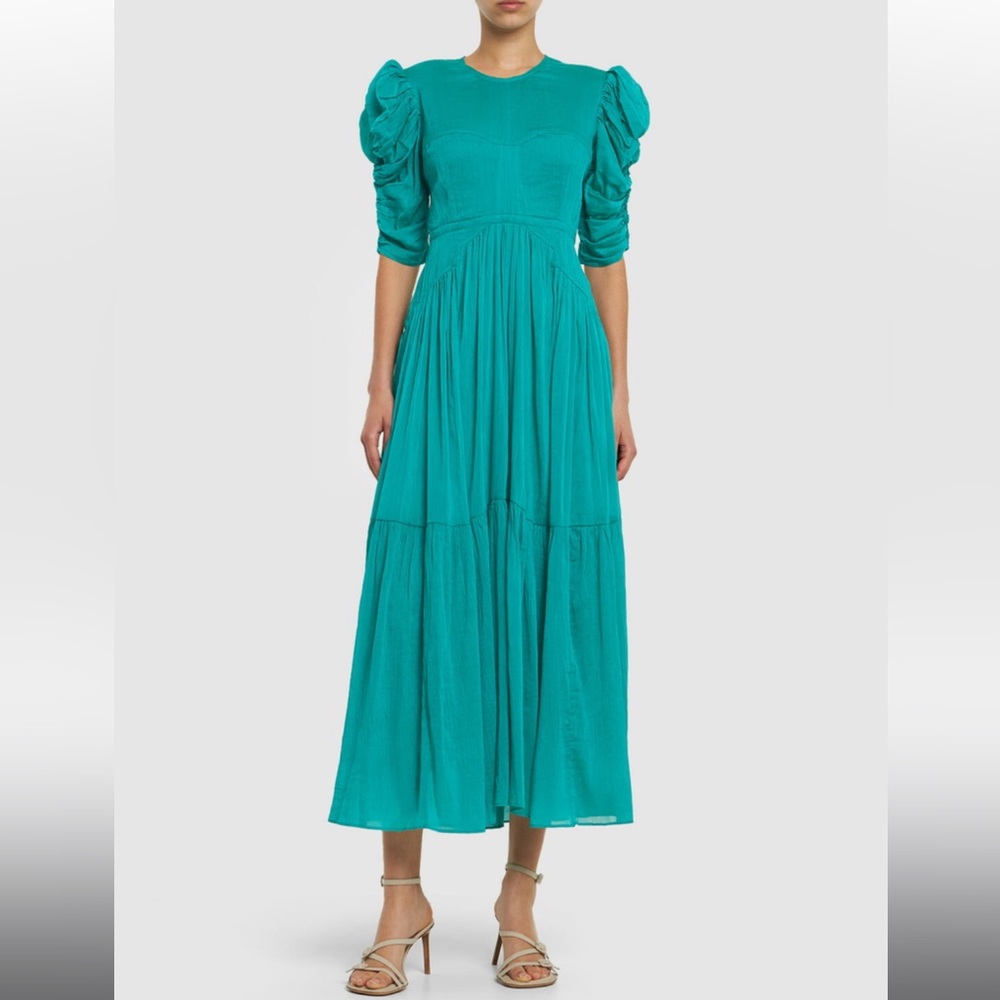Isabel Marant Green Pleated Gown with Crew Neck